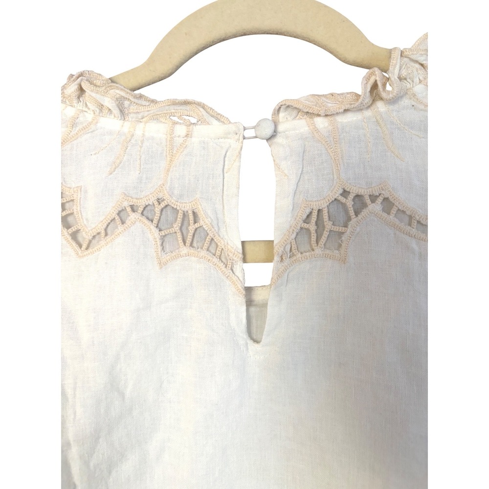 Anthropologie Lainie Blouse White Lace Cutwork Flutter‎ Sleeve Linen Top XL NWT - Picture 11 of 16